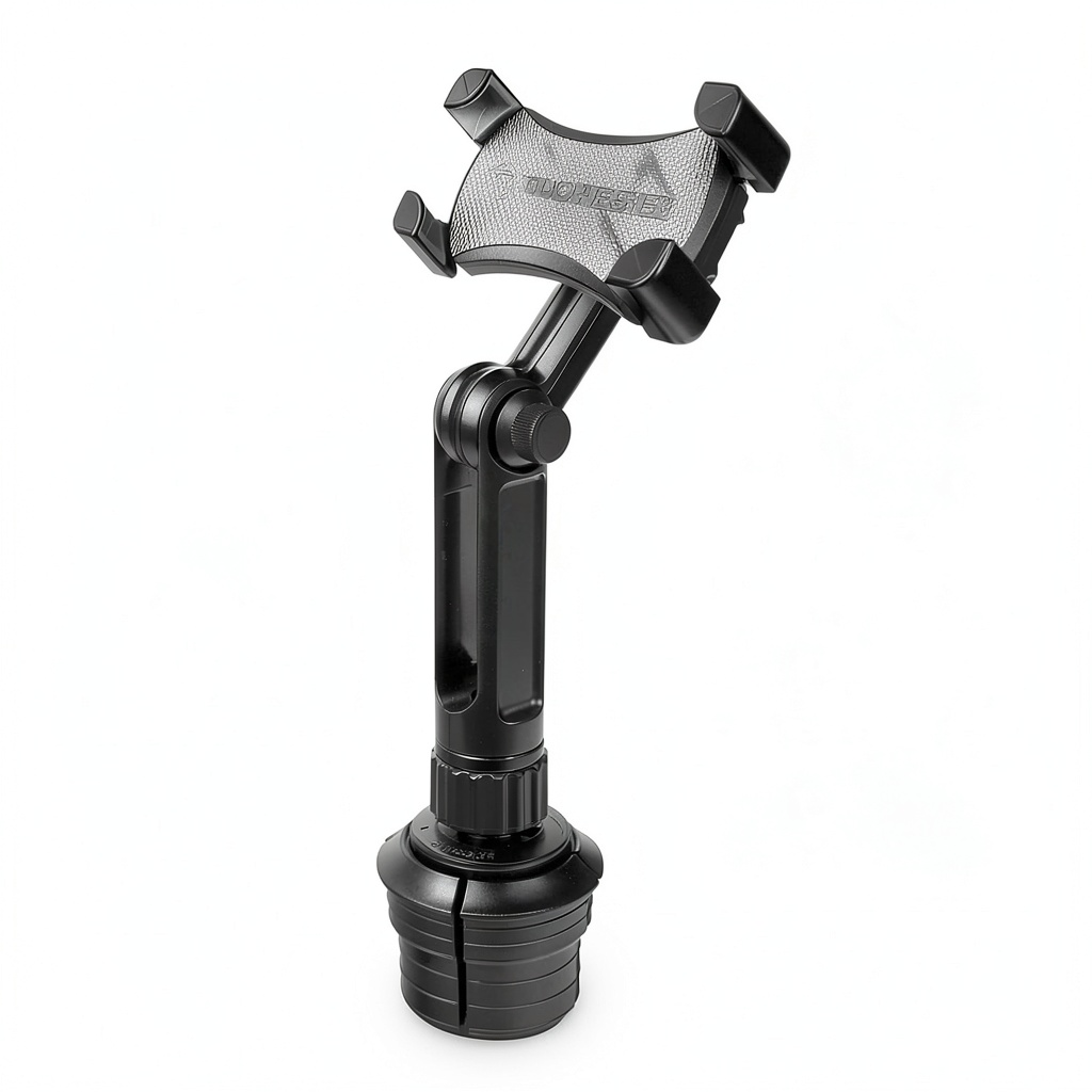ToughTested Boom Cup Holder Mount installed in a car cup holder