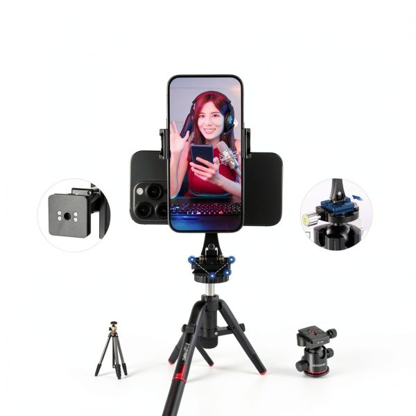 Neewer Dual Phone Tripod Mount Adapter Metal 360 Rotatable-4
