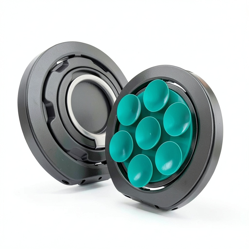 Pavo MagSafe accessory mounted on a glass surface for hands-free use