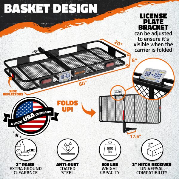Mockins Cargo Carrier Hitch Mount Basket Heavy Duty 500lbs-2