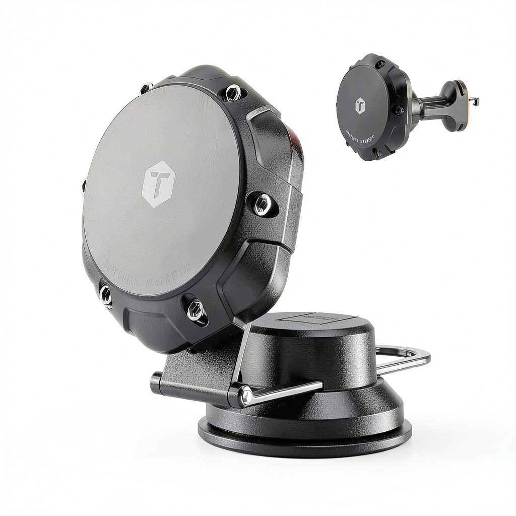 ToughTested MagTough Mount attached to a car dashboard with phone secured