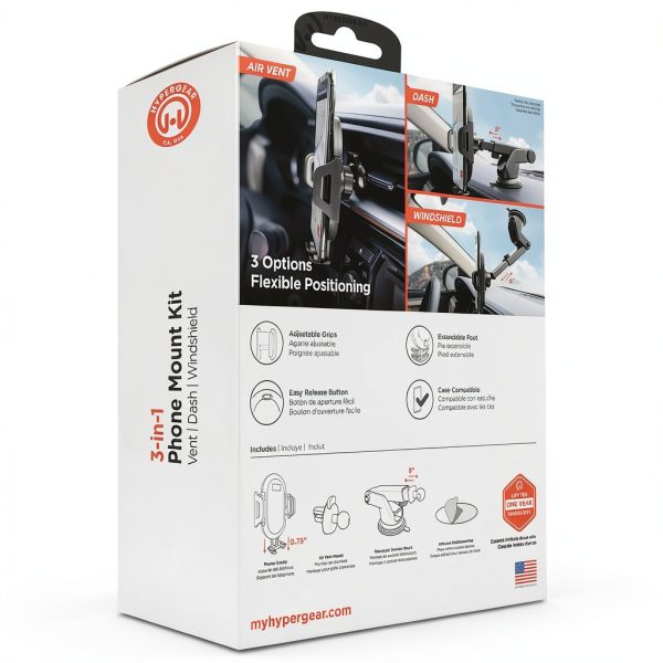HyperGear 3-in-1 Phone Mount Universal Car Holder Kit-9