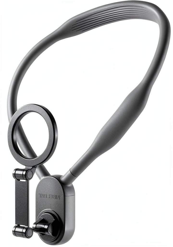 Magnetic Neck Phone Holder attached to a user's neck during outdoor recording