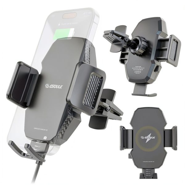 Wireless Car Charger Esoulk 15W Fast Charging Vent Mount Black-1